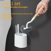 Набор для чистки туалета включает в себя щетку с длинной ручкой, настенное хранилище, щетку для зазоров, мягкие щетинки и подставку для капель. Идеально подходит для тщательной уборки без электричества.