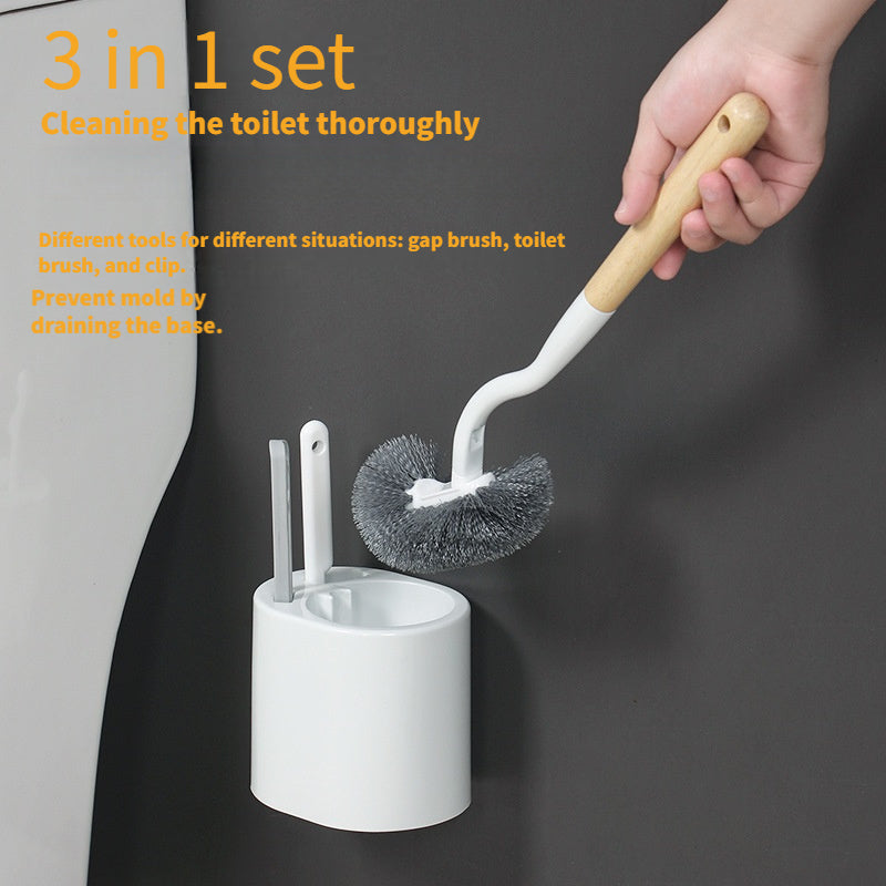 Toilet Cleaning Set with Long-Handled Brush Wall Mount Storage and Gap Brush