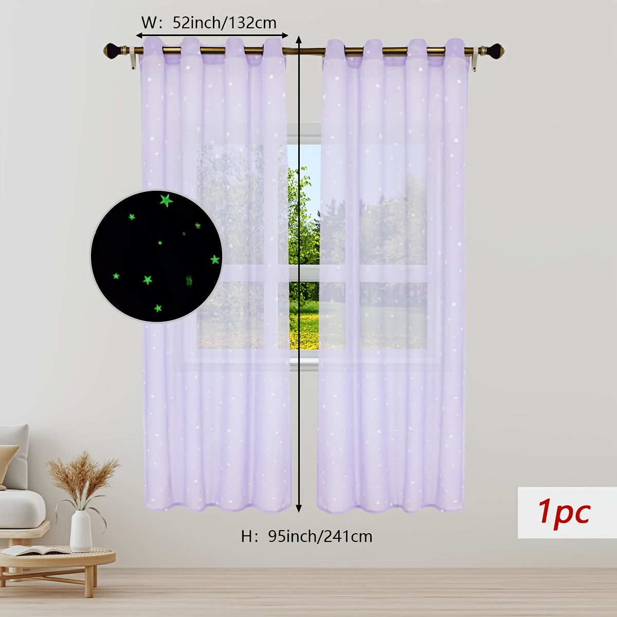 Pastoral Style Curtains with Luminous Star Pattern for Bedroom Living Room Office Kitchen