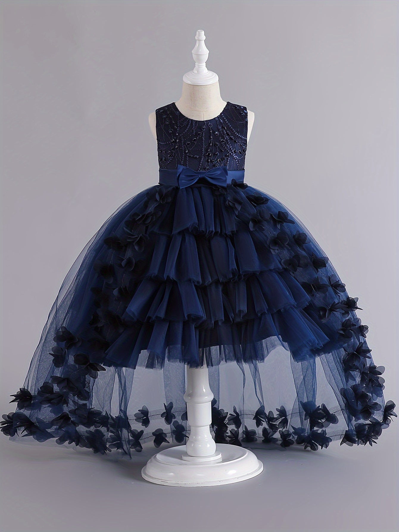 Girls' Sleeveless Princess Dress with Floral Embroidery Tulle Skirt for Pageants Weddings and Formal Events