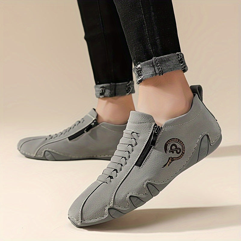 Zapatillas casuales para hombre con cierre de cremallera, transpirable, suela de goma, de caña baja, para uso diario al aire libre