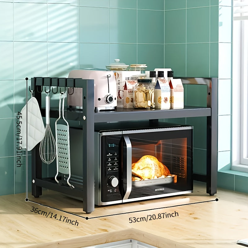 Moslashuvchan dizaynga ega oshxona burchak polki va joyni tejovchi stol usti mikroto'lqinli pech uchun rack, mustahkam 304 zanglamaydigan po'latdan tayyorlangan. 6 ta osma uchun g'ishtlar va oson vertikal o'rnatish bilan ta'minlangan