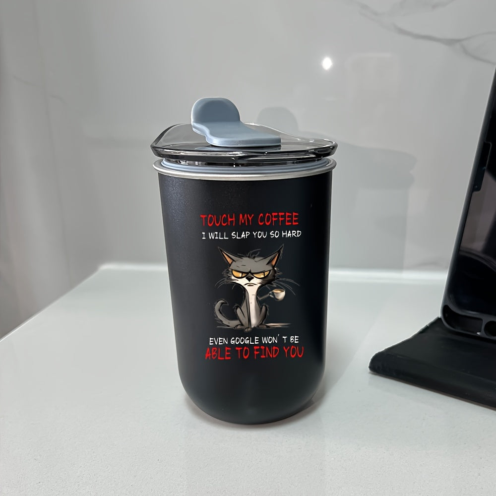 300ml Stainless Steel Coffee Mug for Cat Lovers Double Wall Insulated Black Reusable