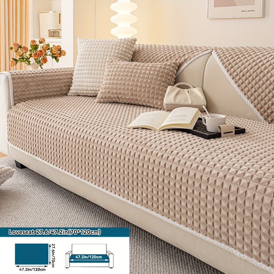 Plaid plush divan qoplamasi, sirpanmas dizayn bilan, hayvonlar uchun va barcha mavsumlar uchun mukammal. Turli xil mebellar uchun mos keladi.