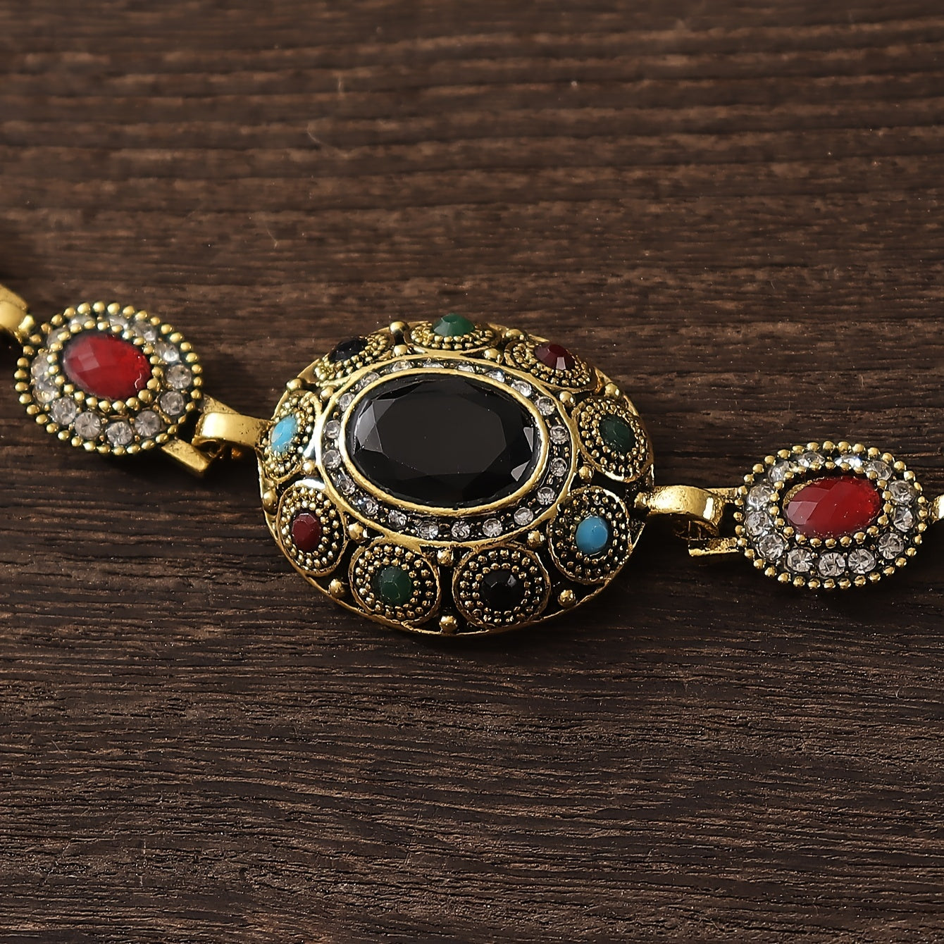 Women's Vintage Palace Style Bracelet with Water Diamonds and Geometric Starburst Design