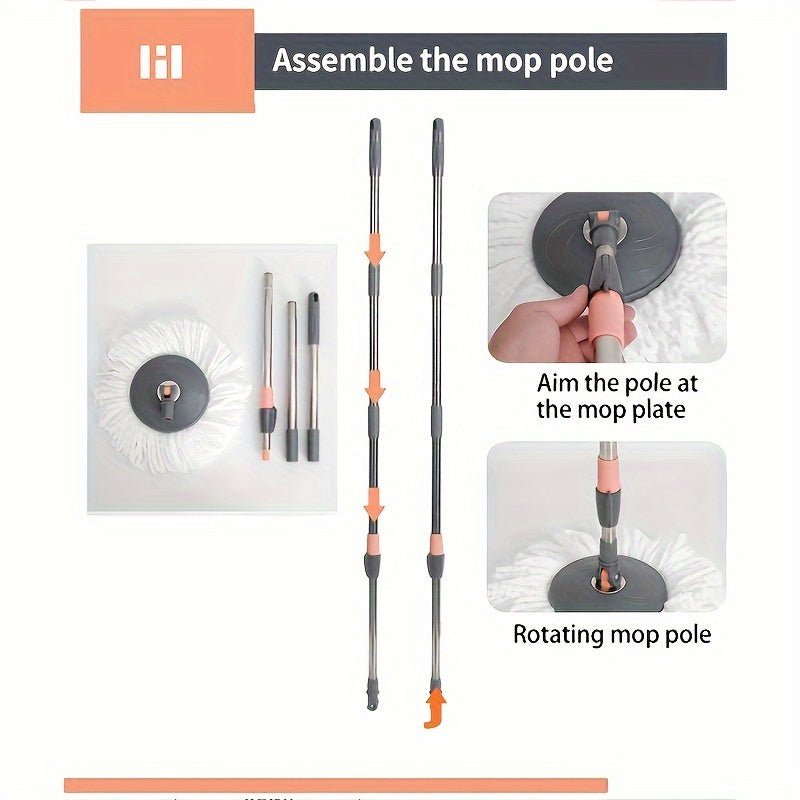 Stainless Steel Spin Mop and Bucket Set with Self-Wringing System for Home Cleaning