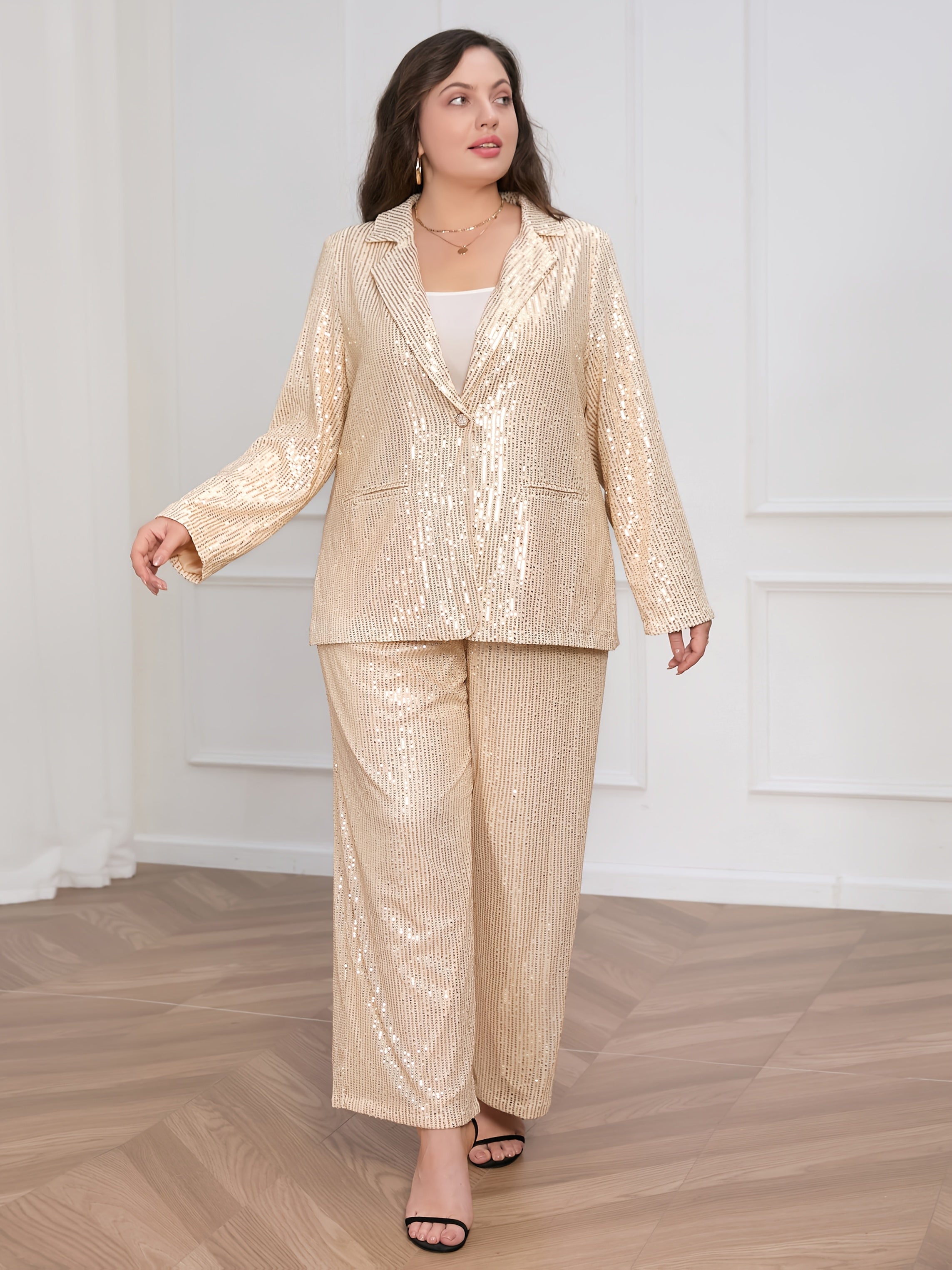 Women's Sequined Long Sleeve Suit Set for Parties and Events