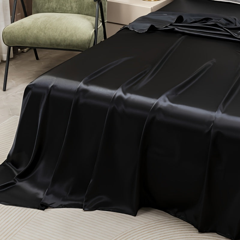 Juego de sábanas de satén de 3 piezas con fundas de almohada, transpirable, suave, de color sólido, para todas las estaciones