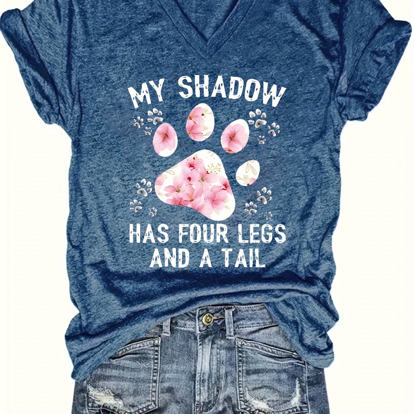 Women's Heather Gray V-Neck Short Sleeve T-Shirt with Graphic Print