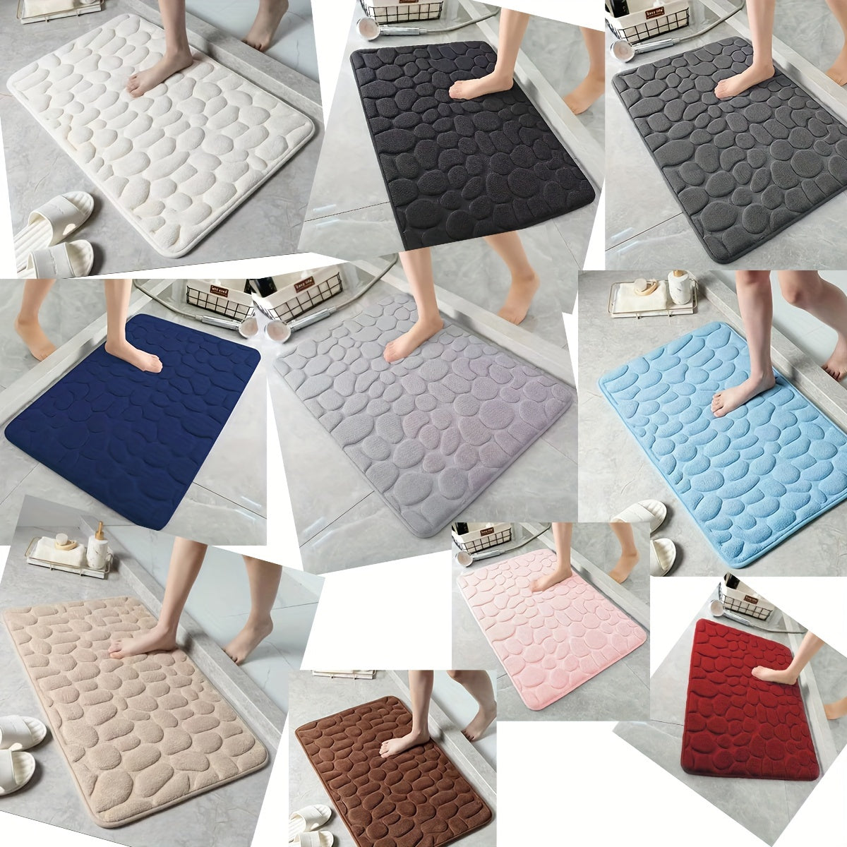 Роскошной 3D коврик для ванной из гальки, нескользящий, быстро сохнущий, из полиэстера с памятью