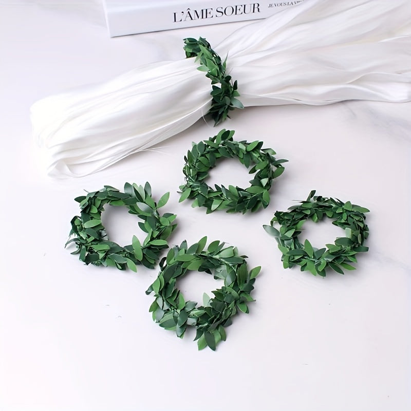 Green Leaf Rattan Napkin Rings Set for Table Decoration and Occasions