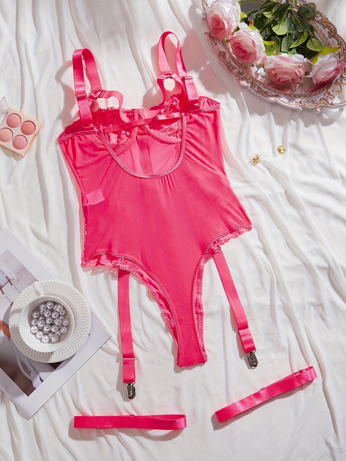 Women's Lace Garter Belt Bodysuit Backless Teddy Lingerie