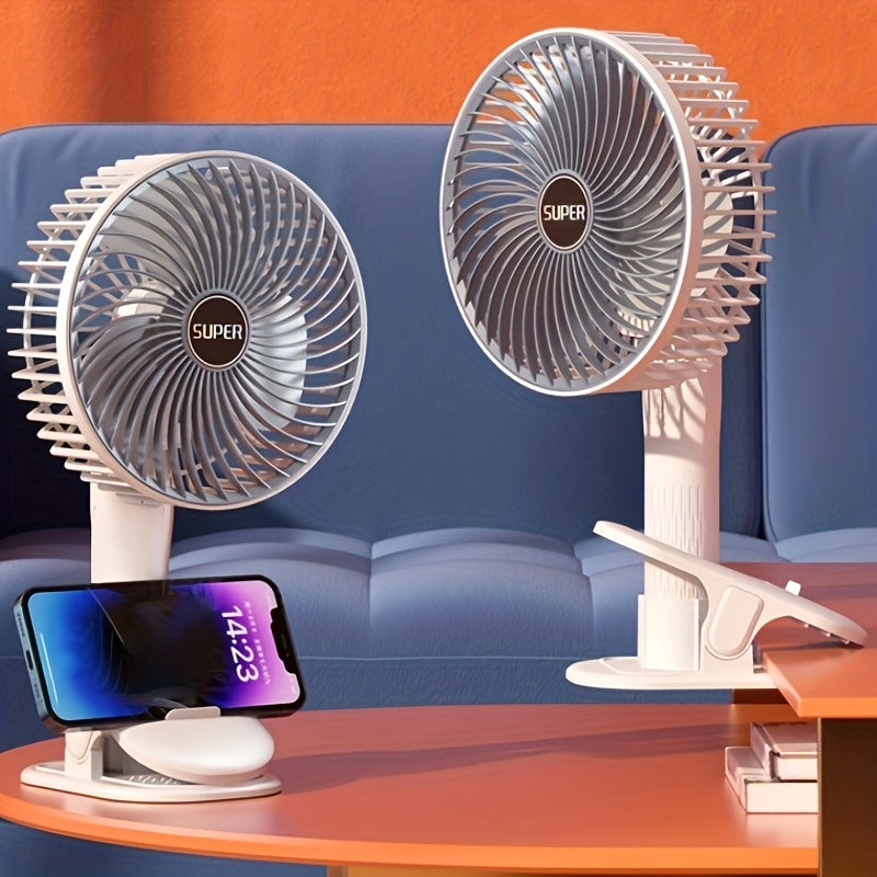 Sozlanadigan burchaklar, 3 tezlik rejimi, klipli dizayni bilan USB orqali qayta zaryadlanadigan portativ stol ventilyatori - uy, ofis yoki sayohat uchun ideal. Zamonaviy, kichik va uslubli.