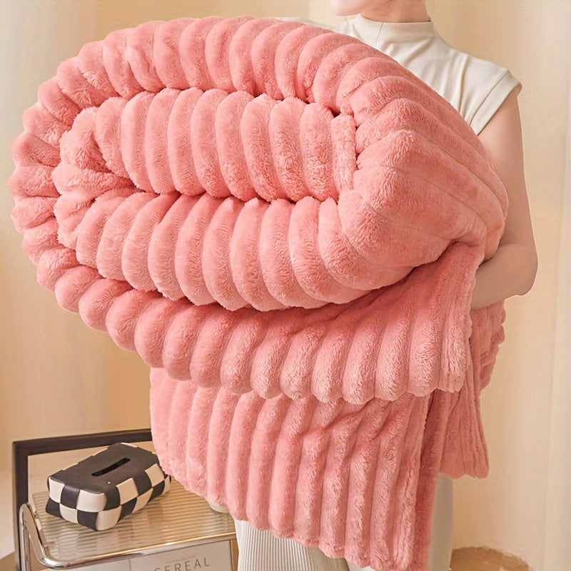 Искусственный плед из меха кролика, уютный плюшевый с полосками, многоцветный, для дивана, кровати, офиса