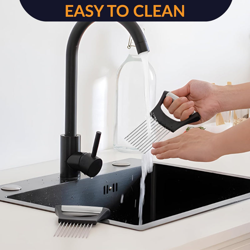 Naychali po'latdan yasalgan 4-dona piyoz ushlagich kesgich - Avokado, limon va sabzavotlarni kesish uchun oval shakldagi dizayn va qulay tutqichli uskunalar