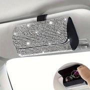 Unisex Sparkling PU Leather Car Glasses Holder Sun Visor Organizer