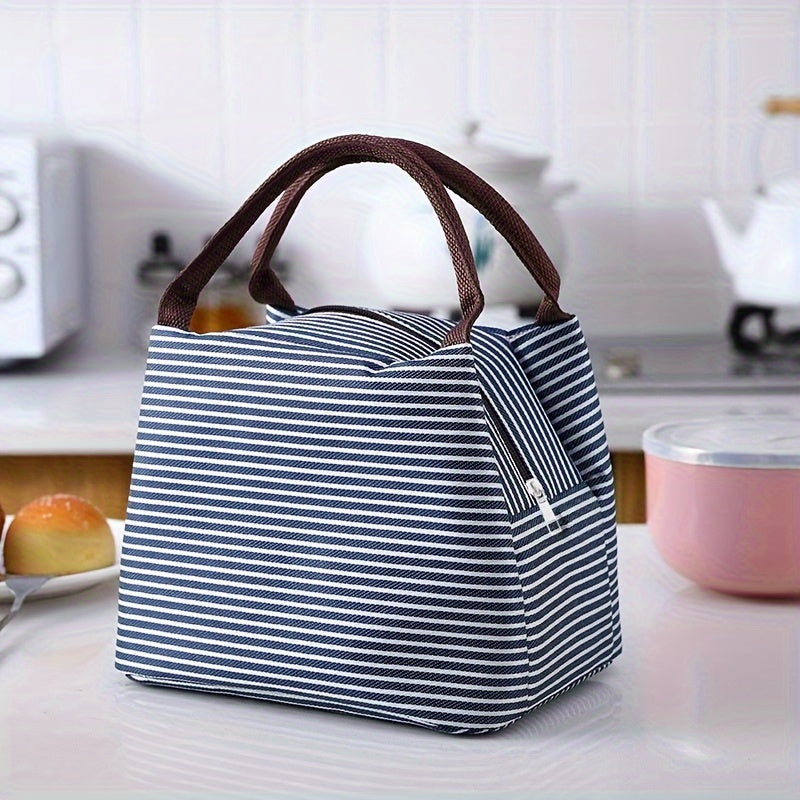 Insulated Lunch Tote with Striped Design, Oxford Cloth, Easy-Clean Aluminum Lining