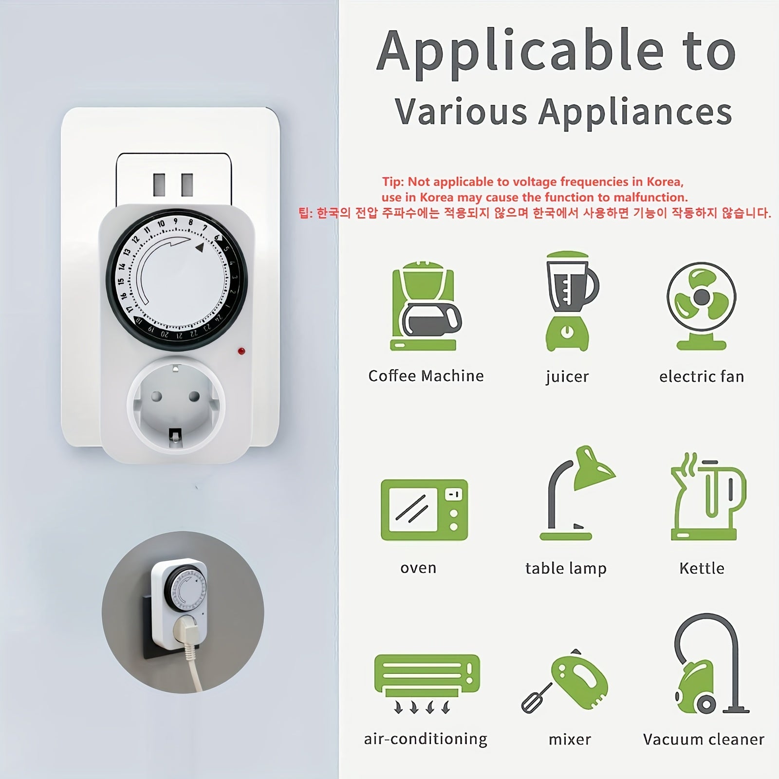 EU Plug 220V Mechanical 24 Hour Timer Outlet for Indoor Devices Lightings Lamps Aquarium Air Conditioner