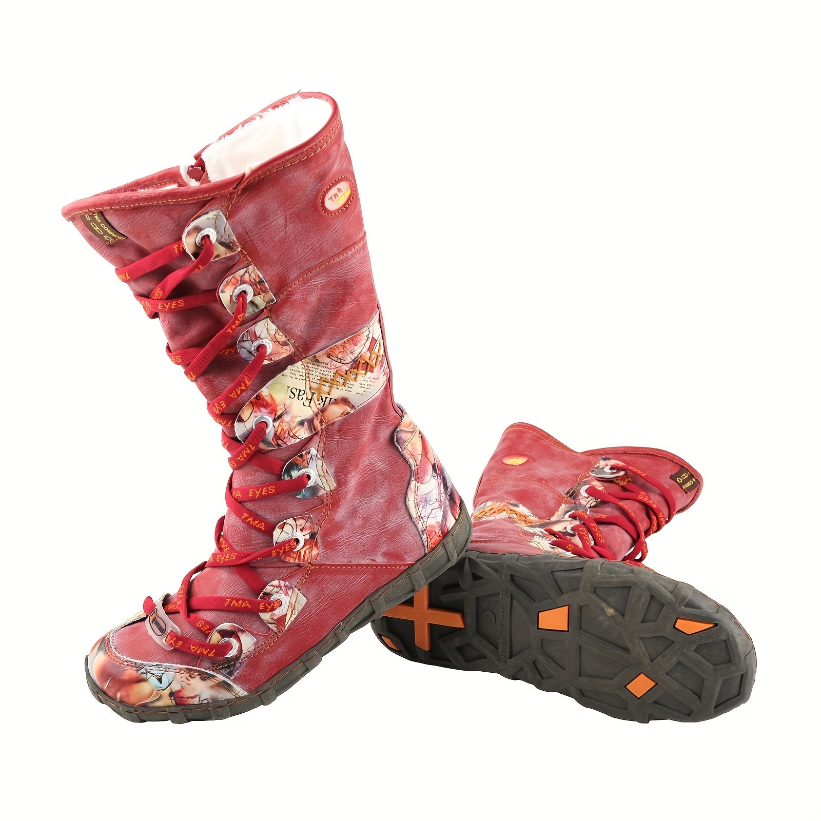 Женские зимние высокие ботинки с цветочным принтом и плюшевой подкладкой коричневый белый