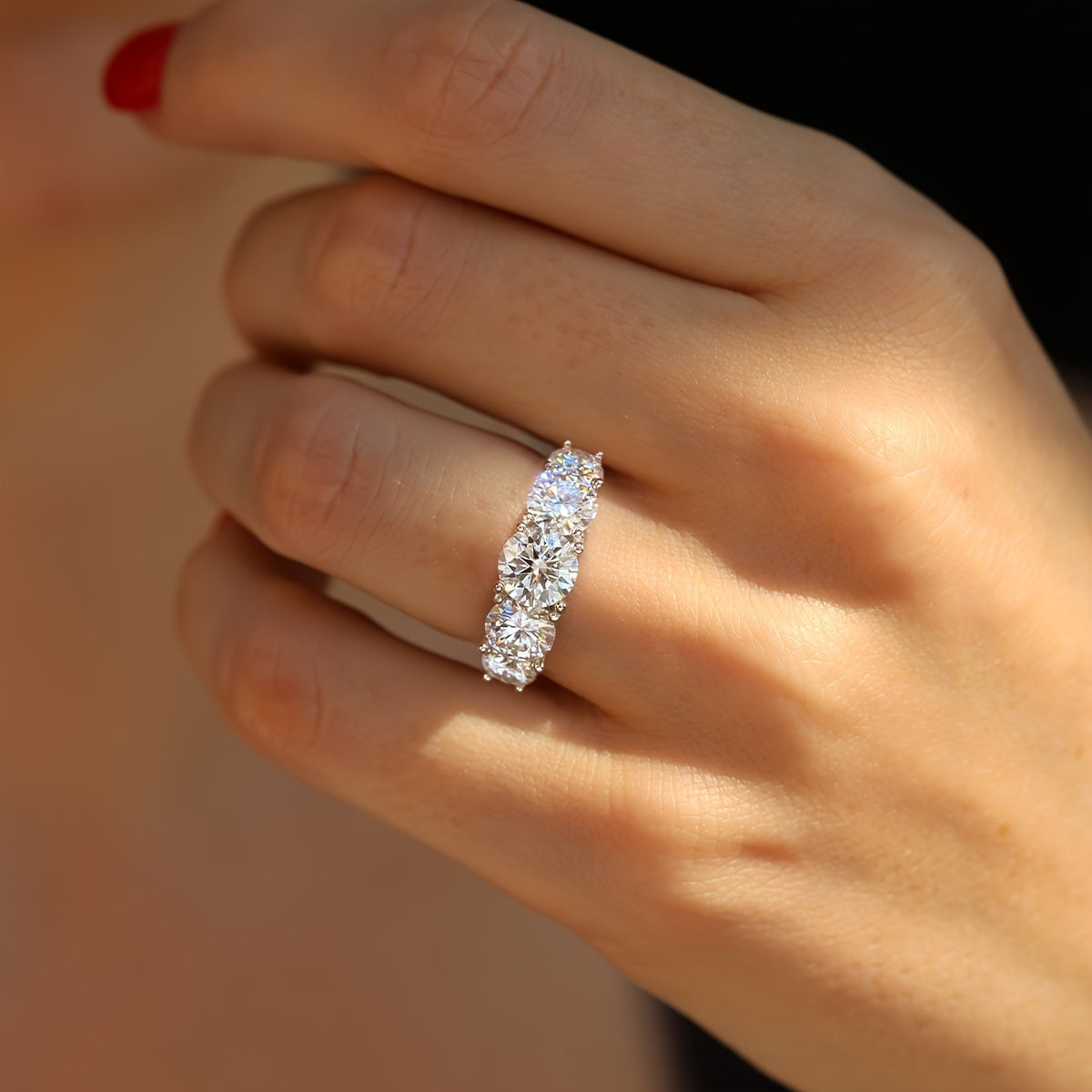 Moissanite Engagement Ring 1CT Five Diamond Wedding Band Sterling Silver