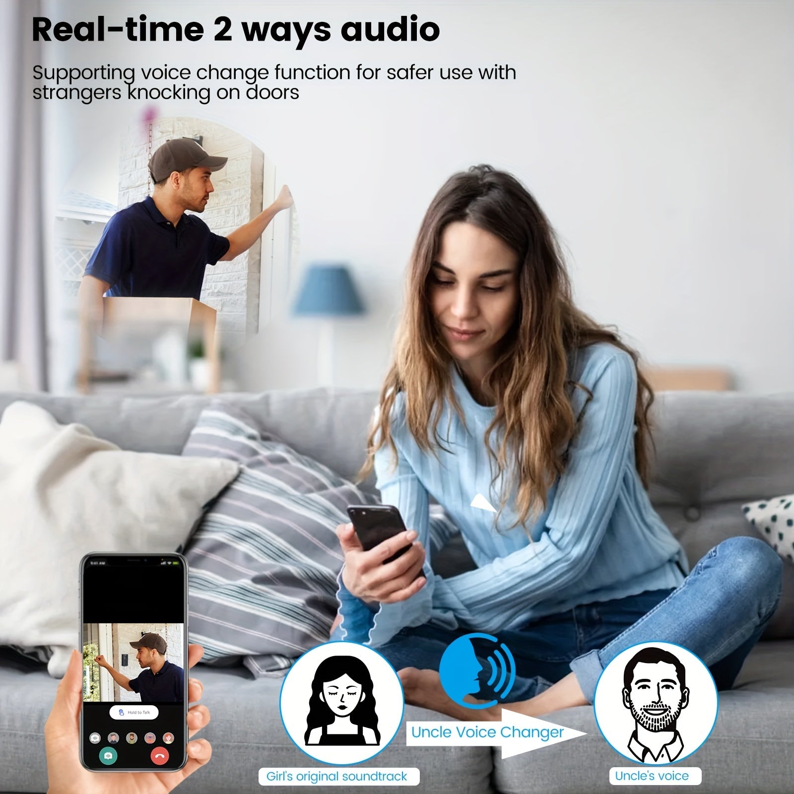 Wireless Video Doorbell with WiFi App Control Two-Way Audio Night Vision Cloud Storage Battery Powered