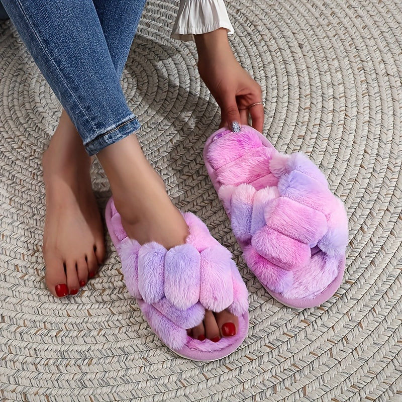 Women Soft Plush Slip-On Slippers Non-Slip EVA Sole Indoor House Shoes