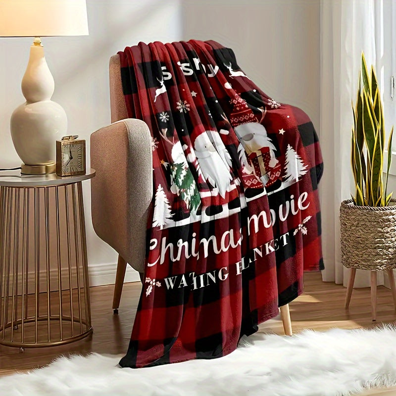 Christmas Flannel Blanket Santa Reindeer Print Soft Warm Sofa Bed Travel Gift