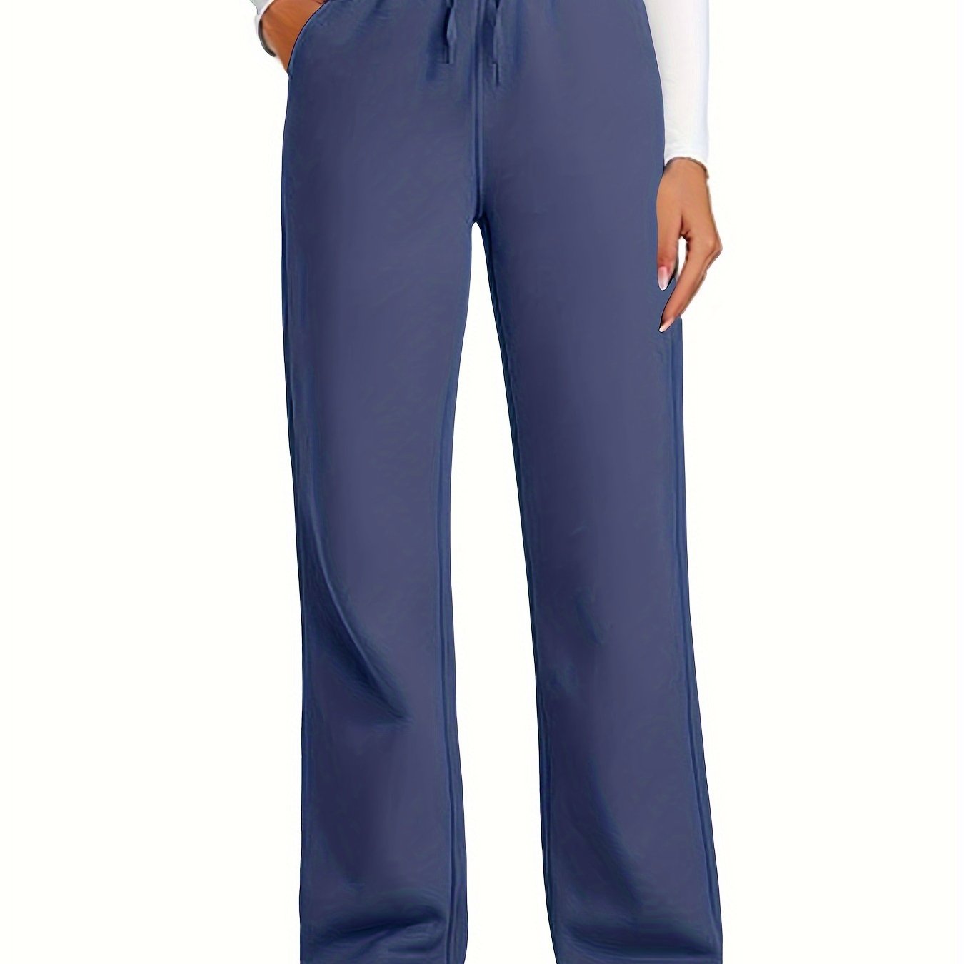 Plus Size High Waist Drawstring Sweatpants Polyester Knit Casual Wide Leg Lounge Pants