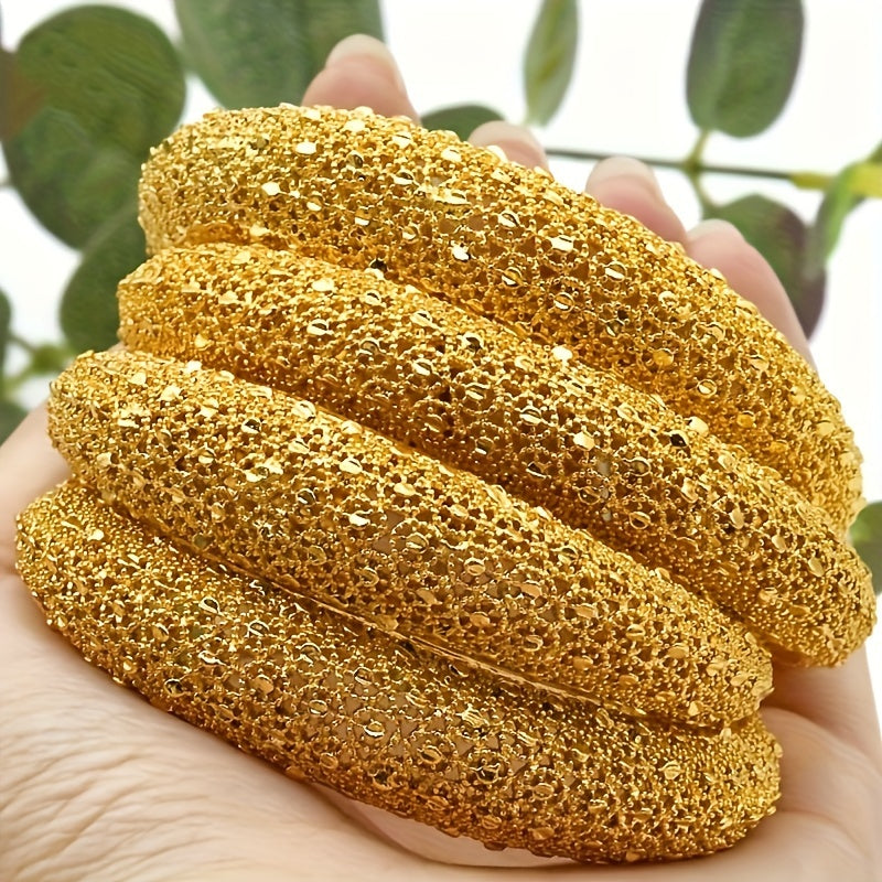 Set of 4 Gold-Plated Zinc Alloy Bangles with Dubai Ball Design for Women