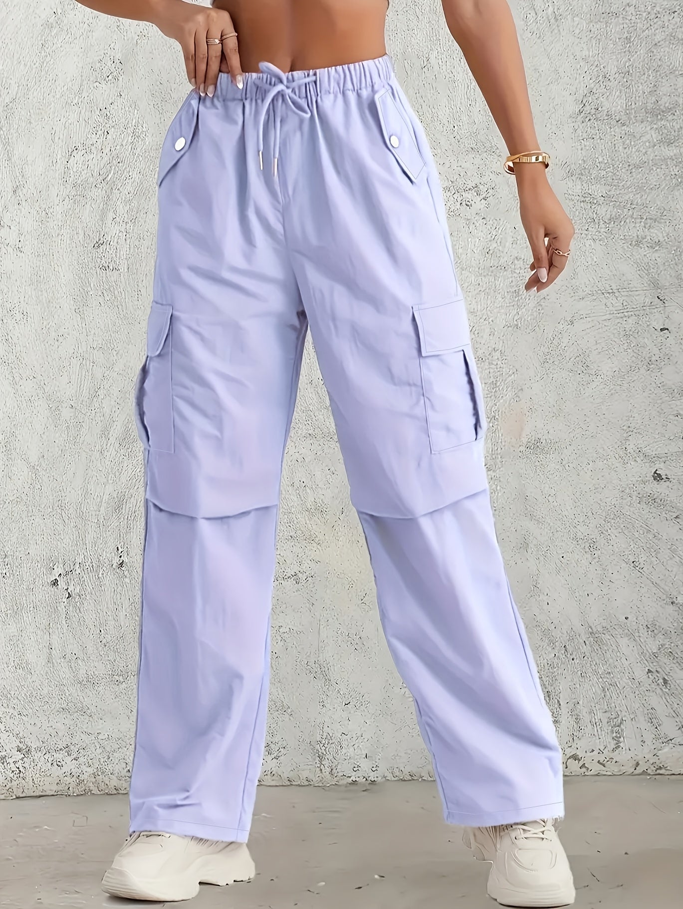 Women's Plus Size Cargo Pants Light Pink Summer Straight Fit Drawstring Waist