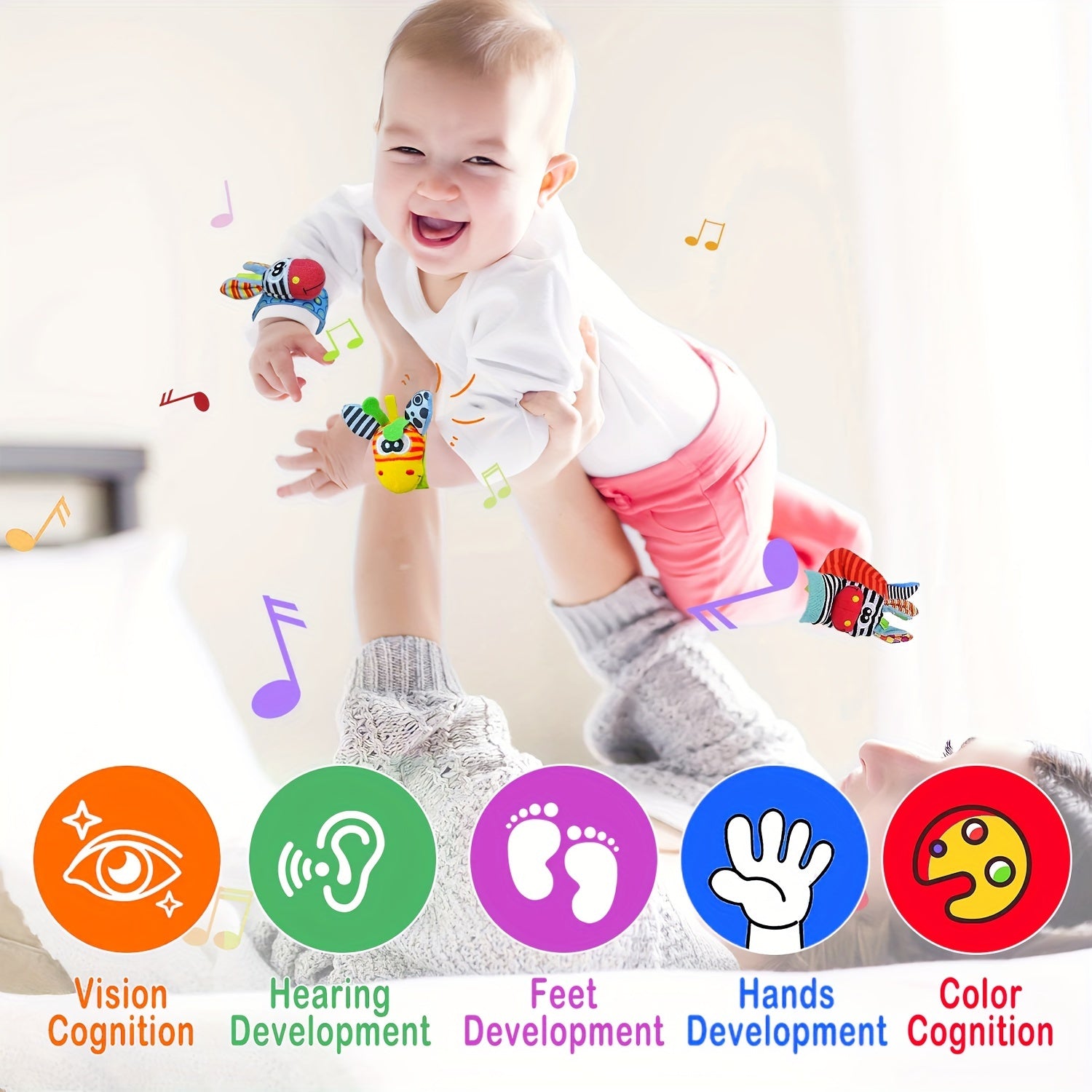 Baby Wrist Rattle Socks and Foot Finder Set for Newborns Cotton Multicolor