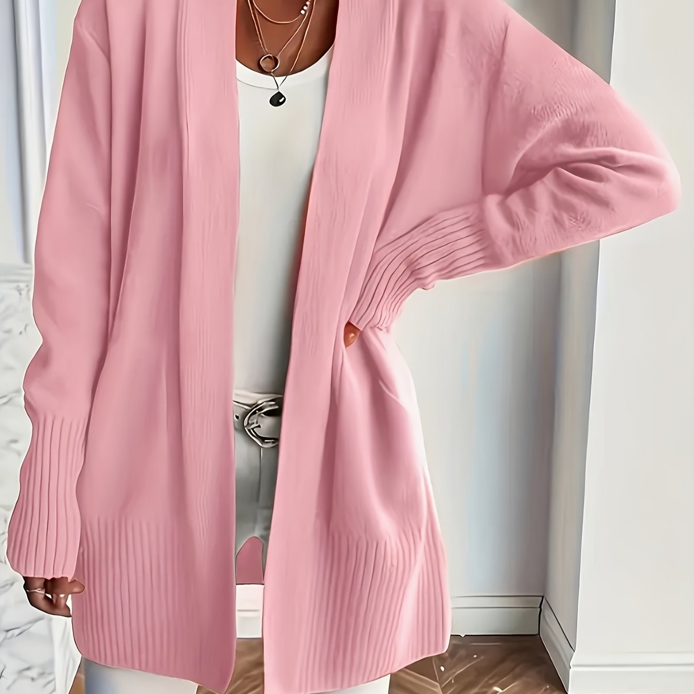 Women's Purple Knit Cardigan Open Front Sweater Long Sleeves