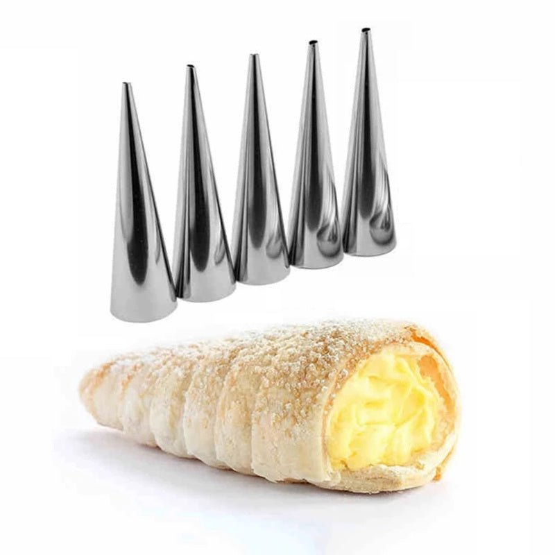 Set of 5 Stainless Steel Cream Horn Molds for Pastry Filling and Croissants