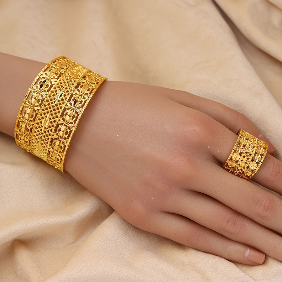 [Eng yaxshi tanlov] Elegant minimalist qotishma uzuk va bilaguzuk to'plami, tasodifiy yoki rasmiy tadbirlar uchun zamonaviy bo'sh ochiq dizayn, O'rta Sharq uslubidan ilhomlangan, mukammal sovg'a