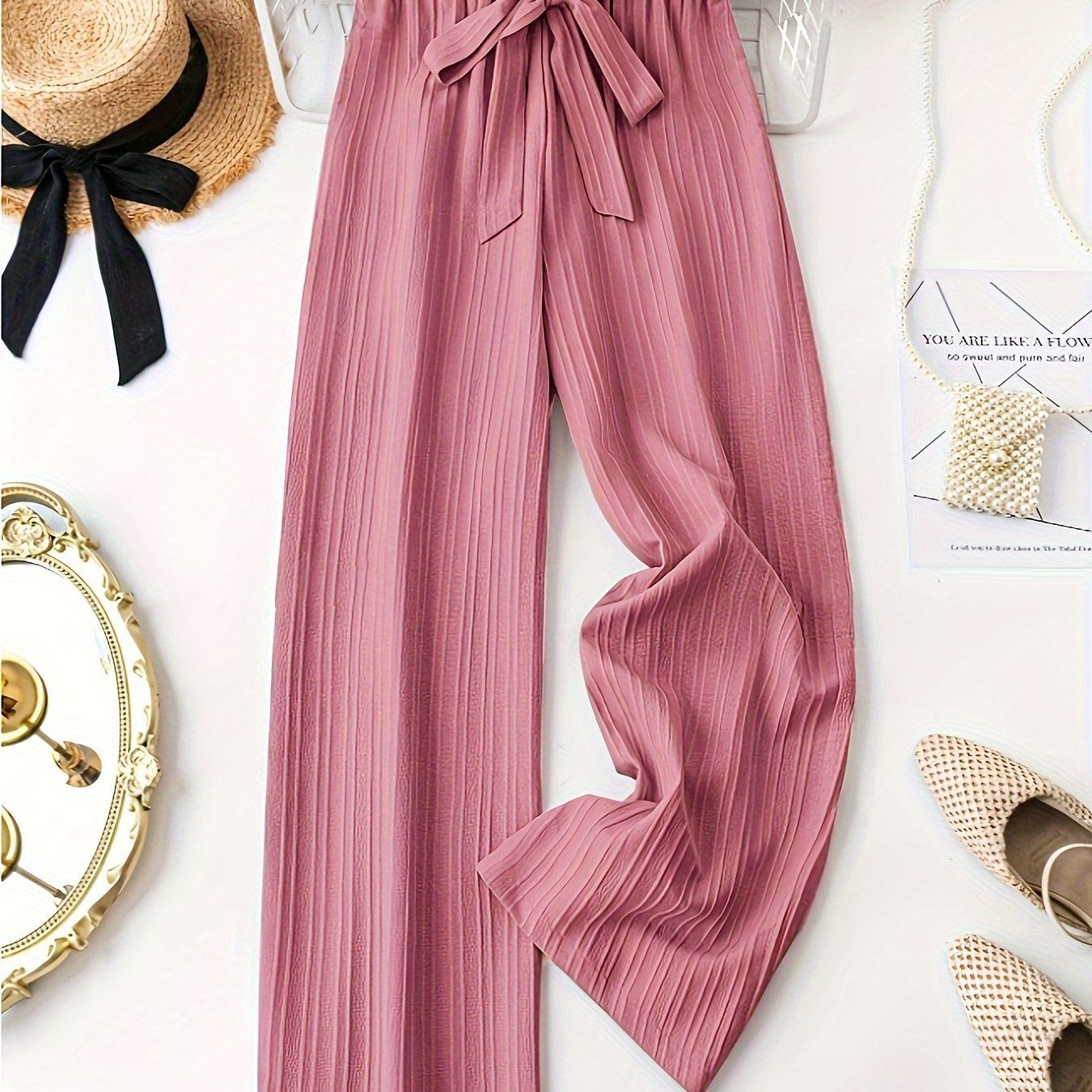 Women Plus Size Lightweight Heart Pattern Casusal Straight Leg Pants