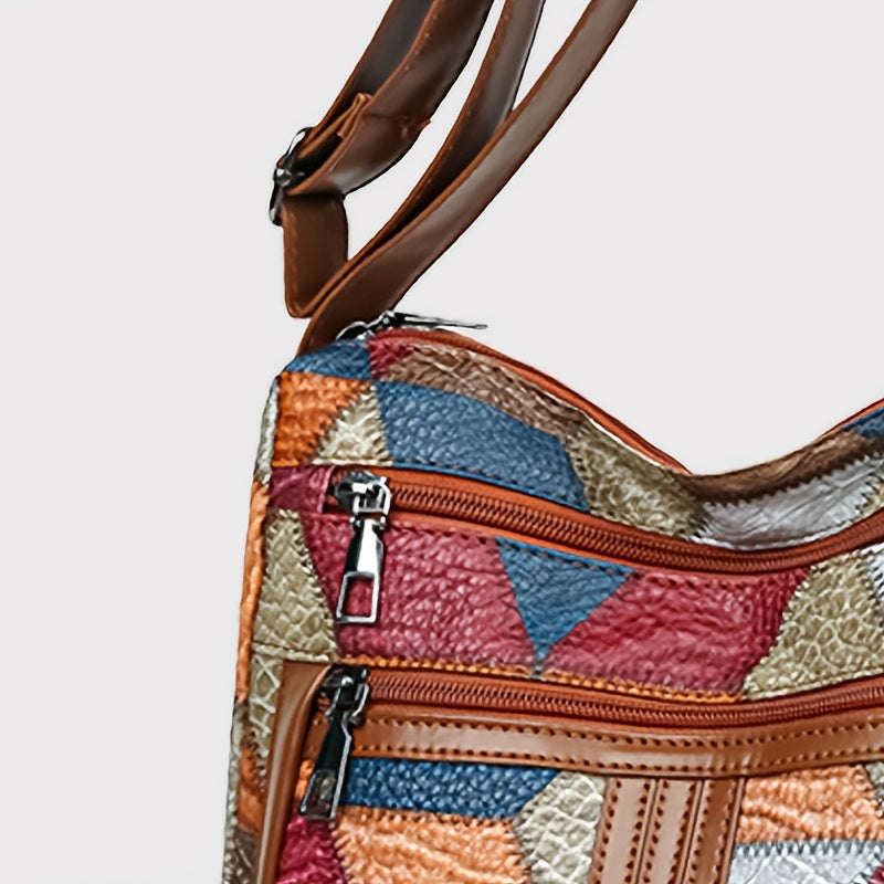 Yangi ayollar uchun tasodifiy fermuar yo'nalishi bilan birlashtirilgan dizaynga ega bo'lgan tasodifiy yelka sumkasi.