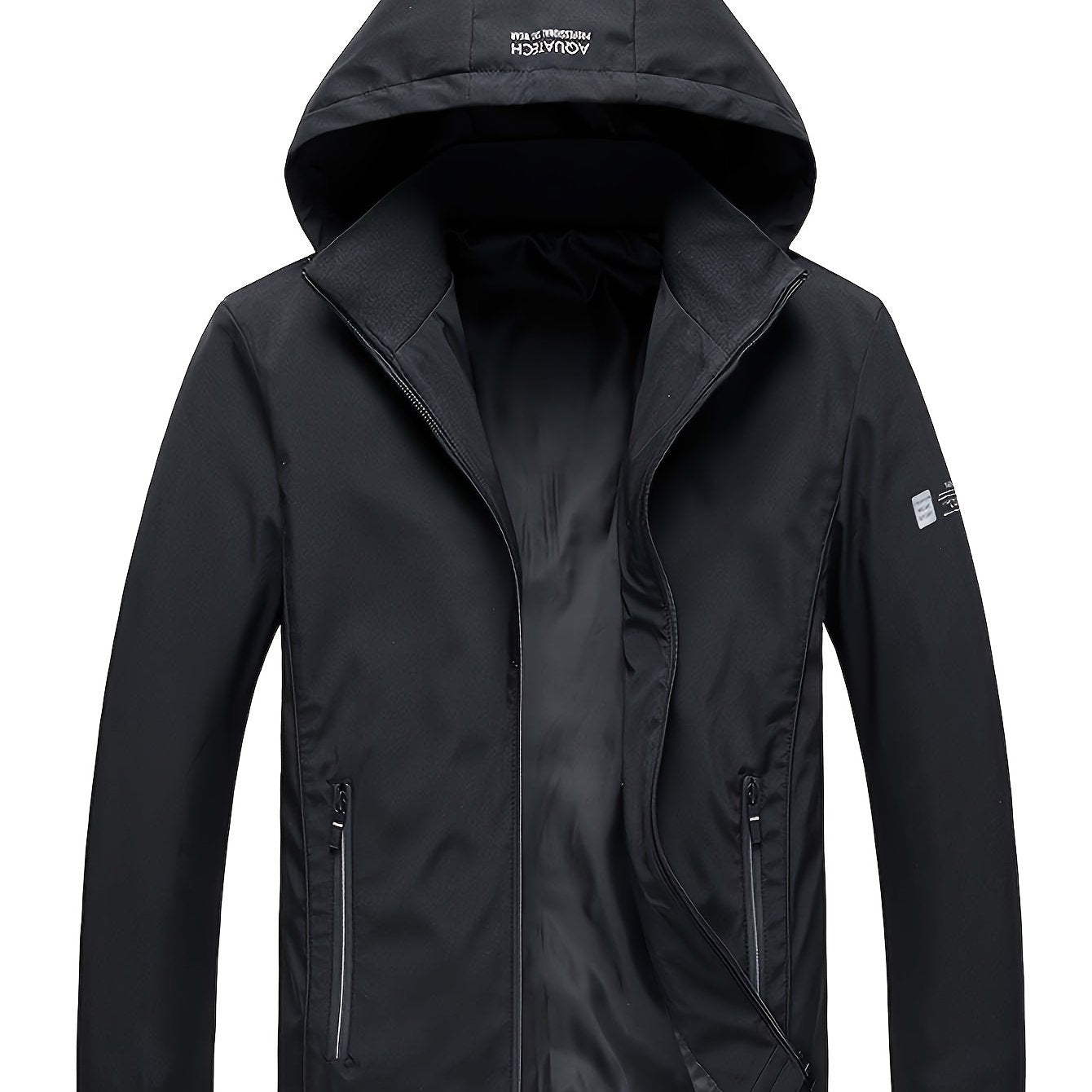 Men's Windbreaker Jacket with Letter Print Hooded Zipper Pockets for Spring and Fall Outdoor Activities