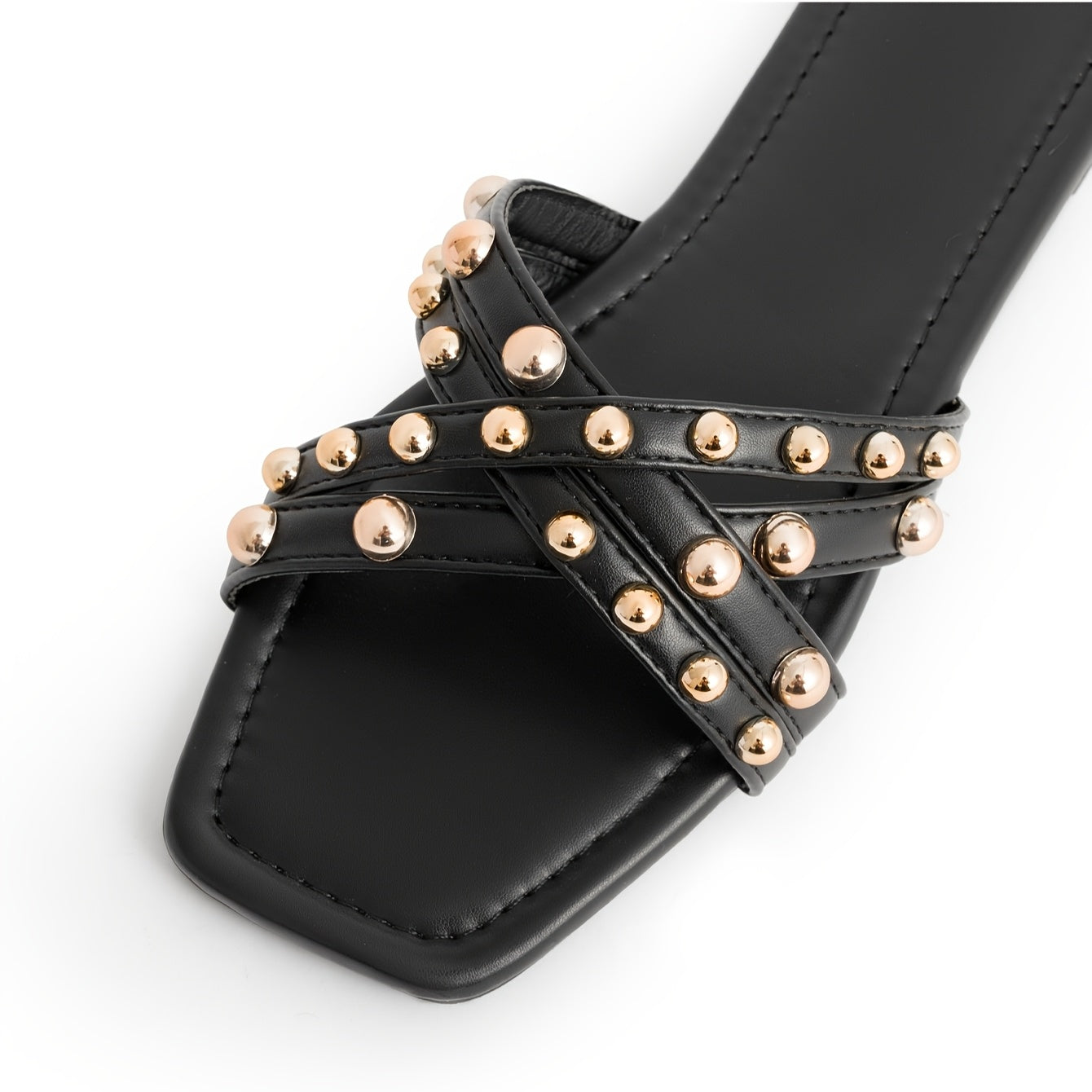 Women's Summer Rivet Embellished Square Toe Flat Sandals Casual Slip-On Open Toe Shoes
