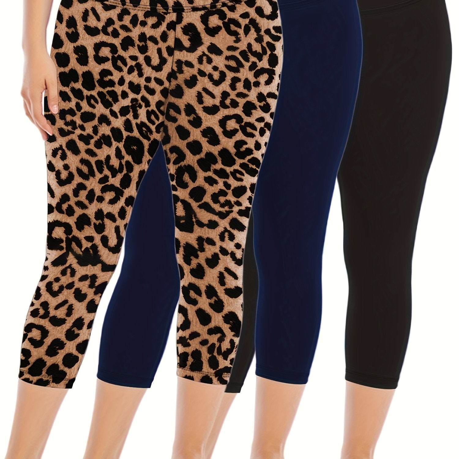 Women's High Waist Skinny Pants 3-Pack Solid Polyester 3/4 Length