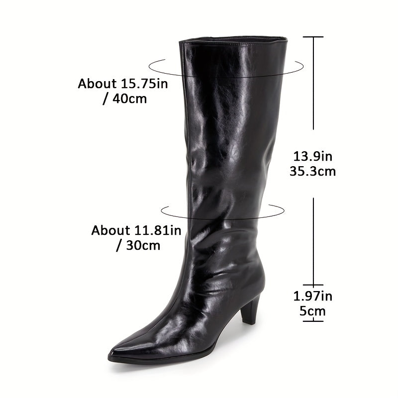 Women's Black Knee-High Boots Slip-Resistant TPR Sole All-Season Wide Calves