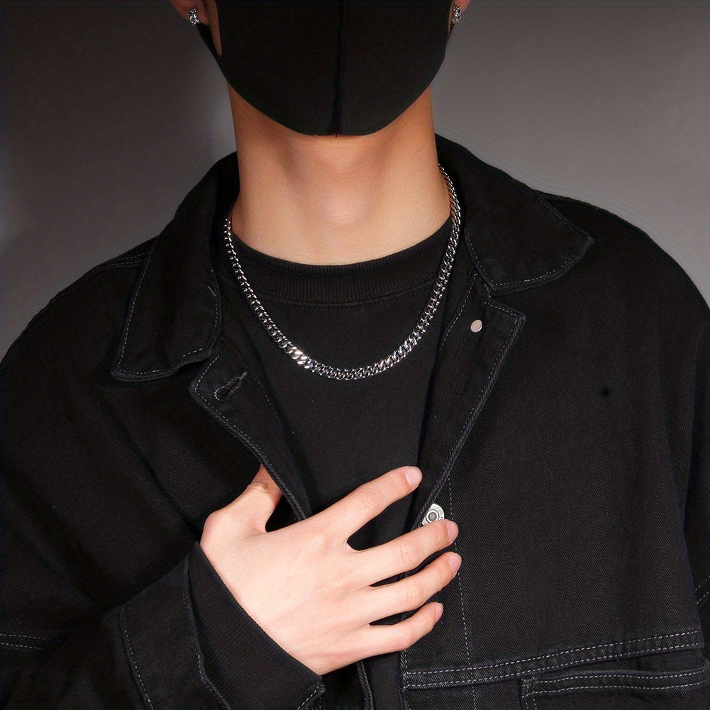 Titanium Steel Cuban Chain Necklace for Men, Non-Fading Glossy Finish, 8-12mm