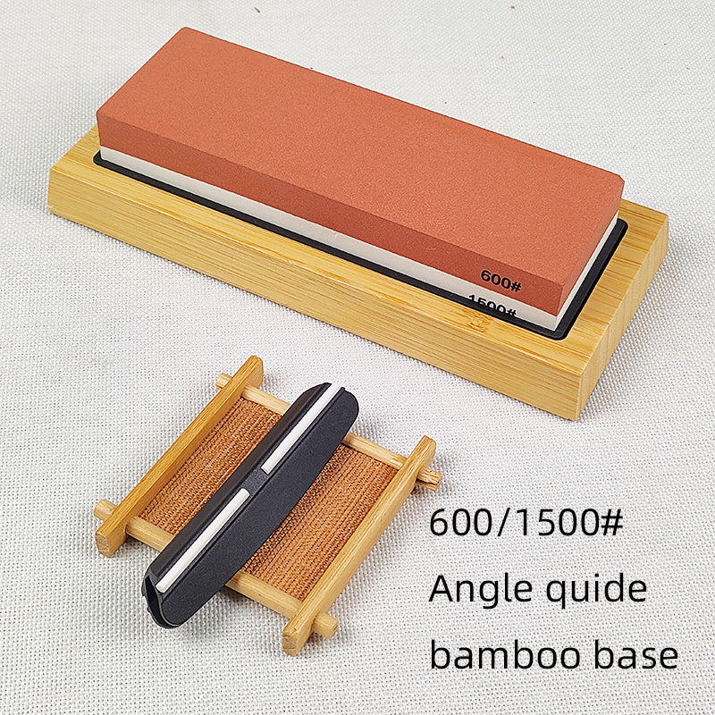 3-in-1 Knife Sharpening Kit with Whetstone, Bamboo Base, Angle Guide, Non-Slip Grip