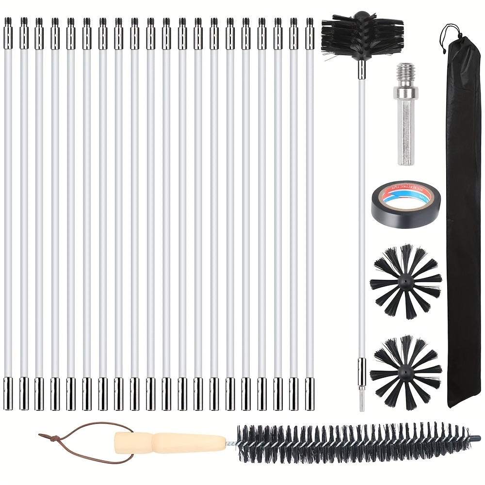 Set of 21 Flexible Chimney Sweep Rods for Flue Cleaning Soot Debris