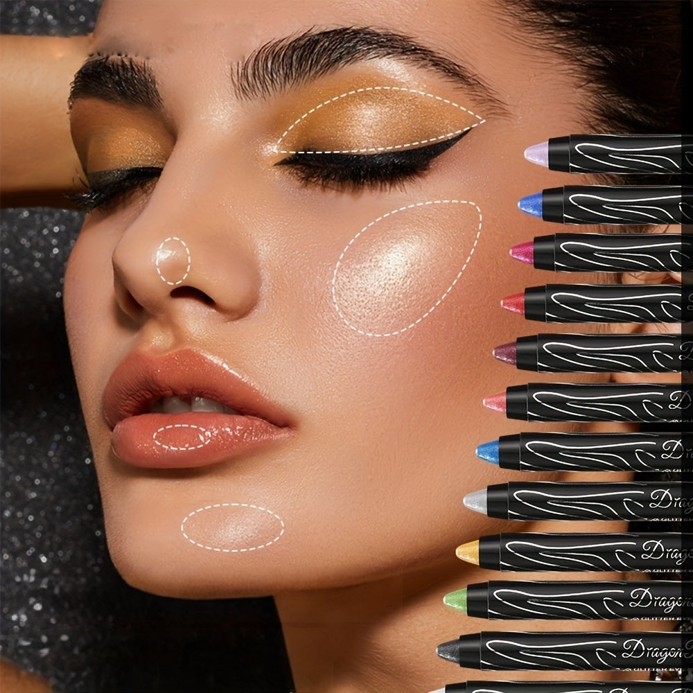 Women Shimmering Eyeshadow Pencil 2-in-1 Matte Glitter Brightening Contouring