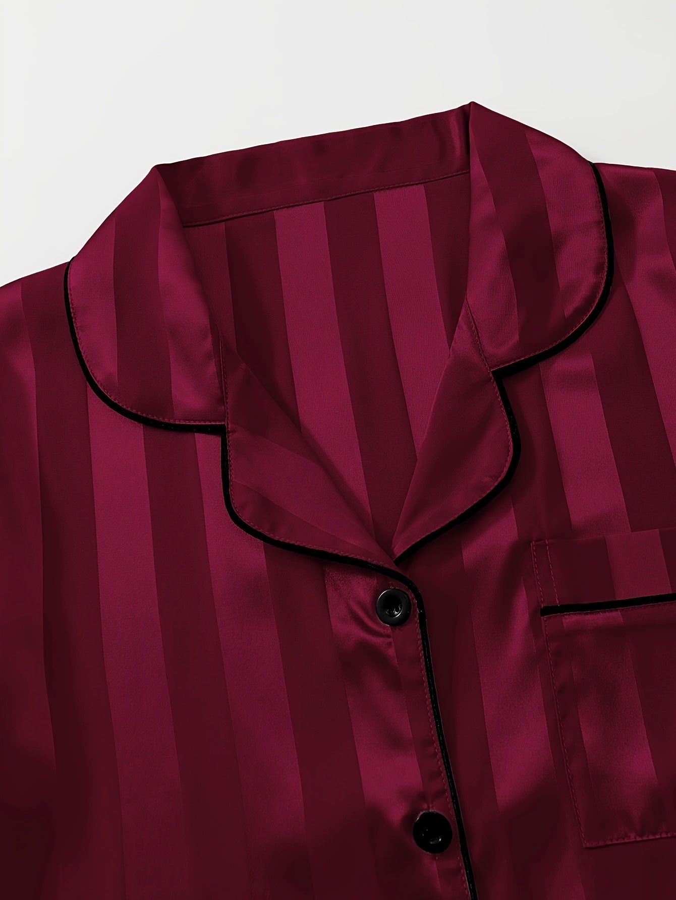 Women's Satin Pajama Set with Striped Long Sleeve Top and Lounge Pants Sleepwear Loungewear