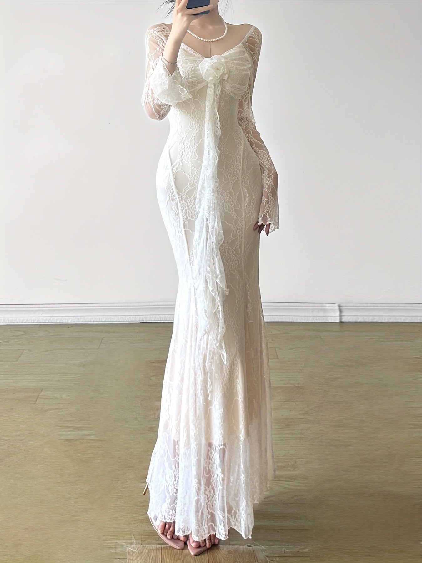 Vestido ajustado de encaje con volantes y color sólido para adultos, con escote cuadrado