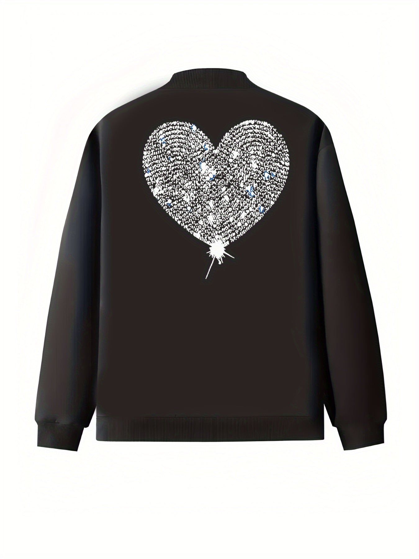 Plus Size Women's Casual Jacket with Rhinestone Heart Design Long Sleeve Zip-Up Outerwear
