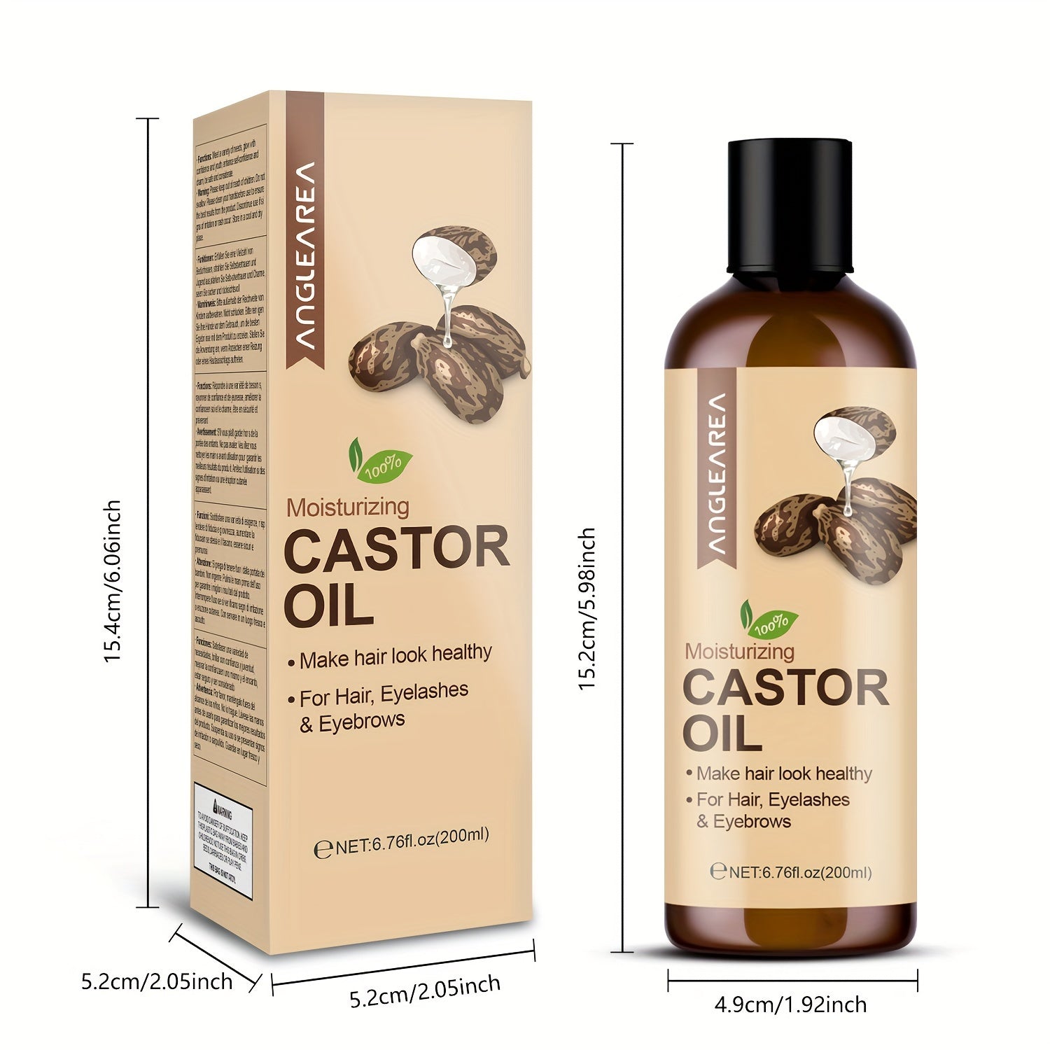 200ml Cold-Pressed Unrefined Castor Oil for Hair Eyelashes Eyebrows Skin