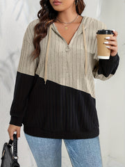 Толстовка женская больших размеров с капюшоном, черная, с контрастным полузастежкой, уютная осень-зима, тепло