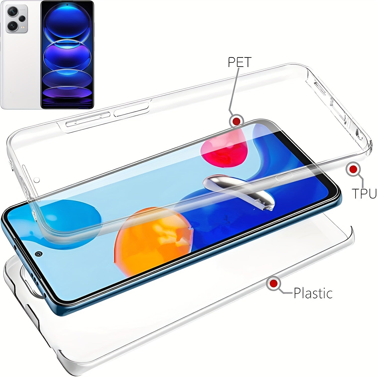 360 Full Body Phone Case for Xiaomi Models with Double Transparent Cover and Screen Protector
